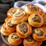 Пирожки с картошкой и фаршем без лепки: сворачиваю тесто рулетом с начинкой и нарезаю порциями — быстро и красиво